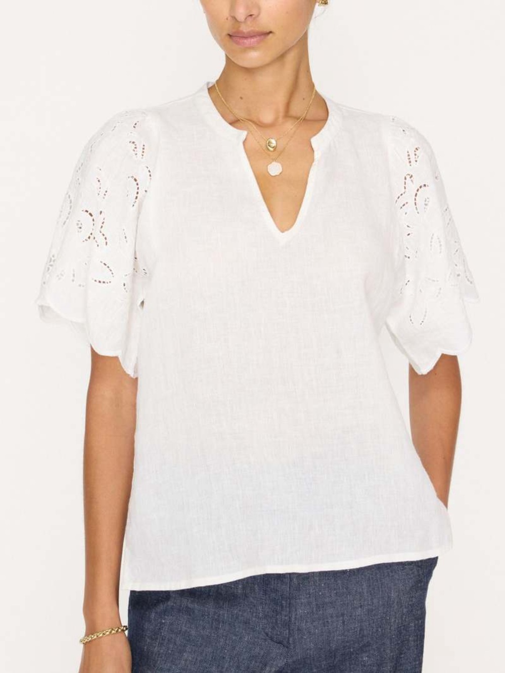 Brochu Walker Shore Top Pearl White Linen Romantic Feminine, S/M